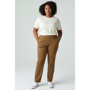 Susan Graver Pants 2X Camel Tan Stretch Career Chic Pull On Workwear Trousers